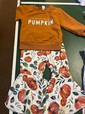 Mama's Pumpkin Fall Two-Piece Set - Rust Top & Pumpkin Print Pants